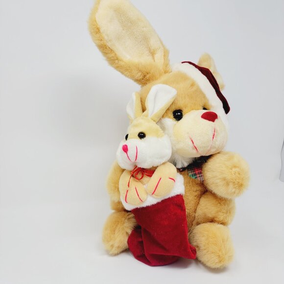 Ashton Racks Christmas Bunny Plush – 12" Mama & Baby Bunny in Stocking - Picture 2 of 6